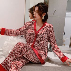 WD454 Print Short Sleeve Summer Ice Silk Pajamas