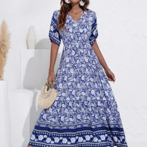 WD418 Elegant Long Floral Viscose Maxi Boho Dress