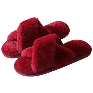 WF029 Home Indoor Cross Slides Casual Fuzzy Slippers