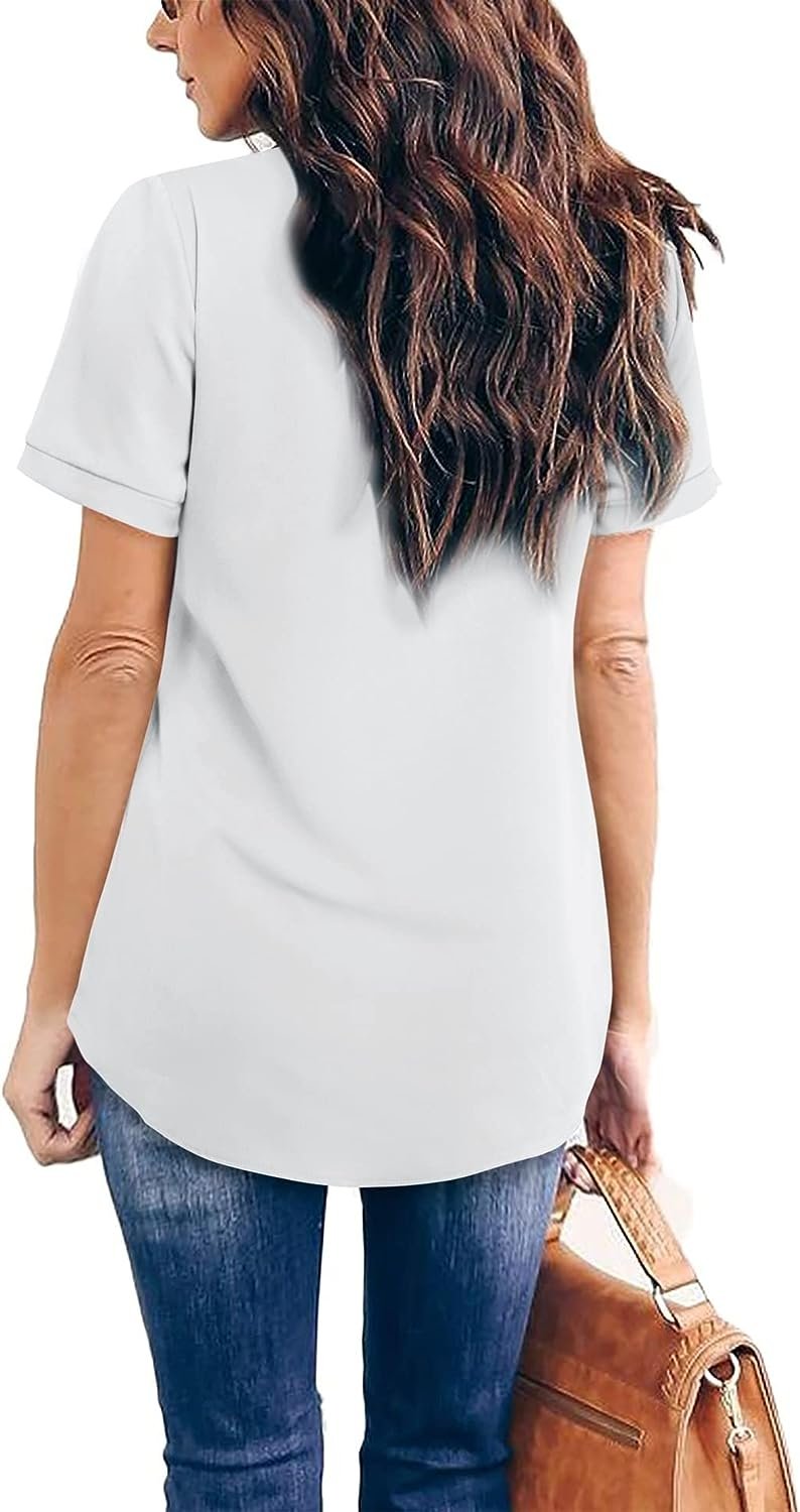 WD445 Women's V Neck Short Sleeve Curved Shirts Tops - Image 7