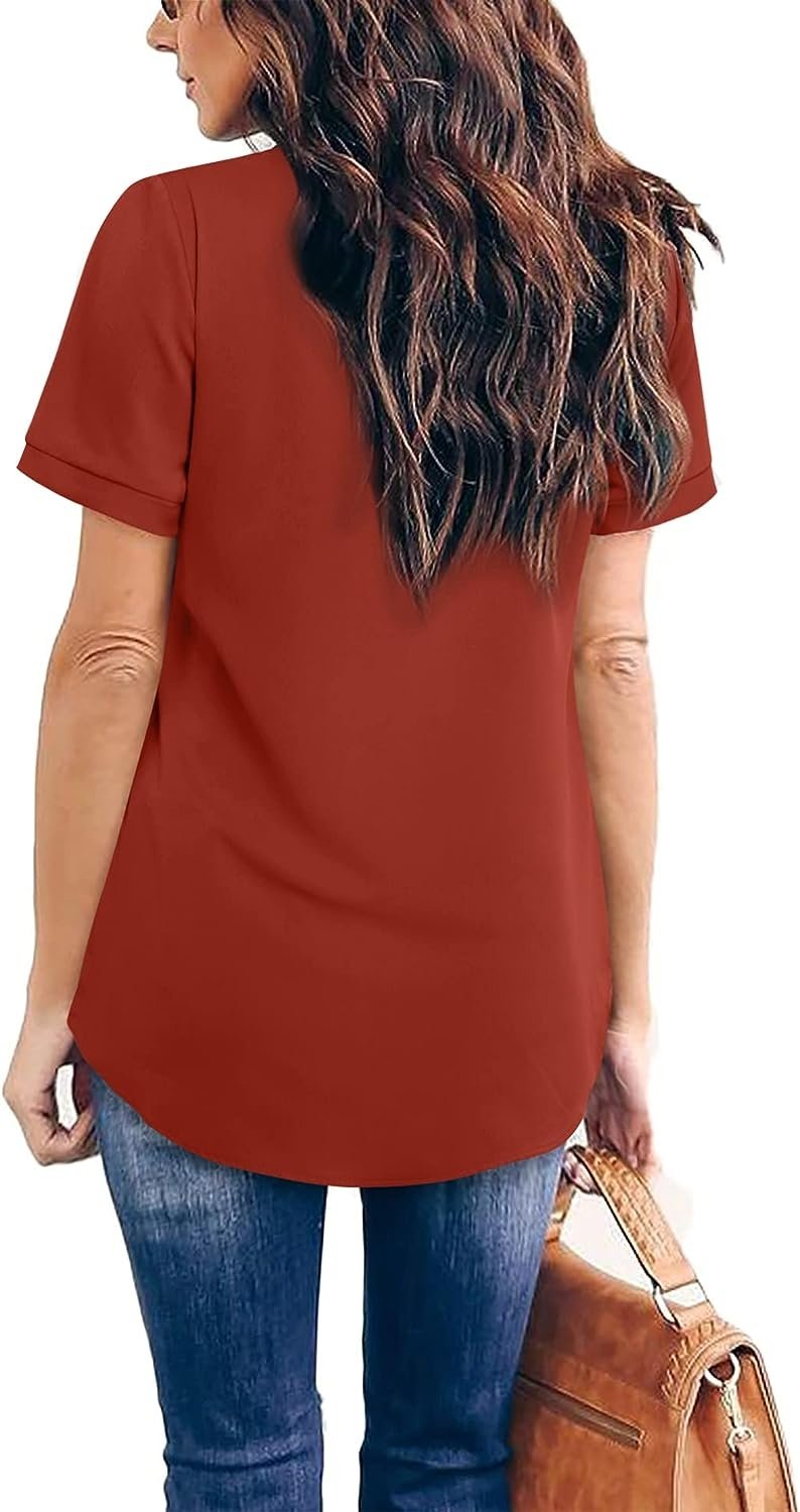 WD445 Women's V Neck Short Sleeve Curved Shirts Tops - Image 12