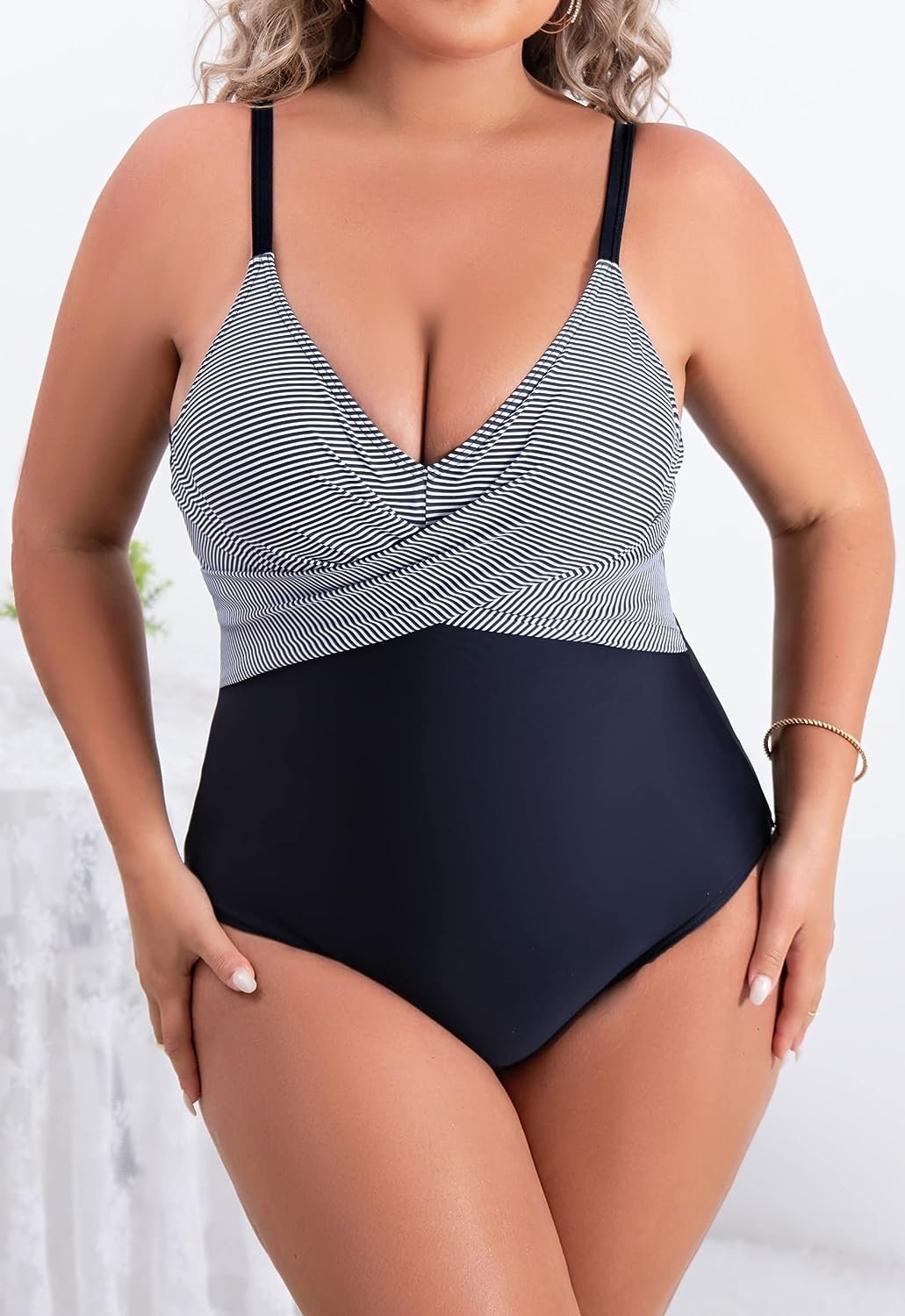 WBW302 Tummy Control Front Cross Bathing One Piece Swimsuits - Image 3