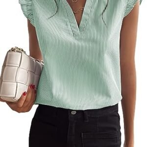 WD432 Women’s V Neck Ruffle Cap Sleeve Blouse