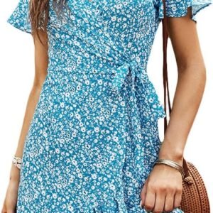 WD401 Polka Dot Print Ruffle Short Sleeve