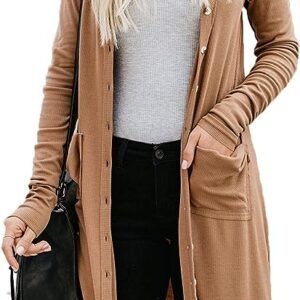 WD407 Long Cardigans Button Down with Pockets