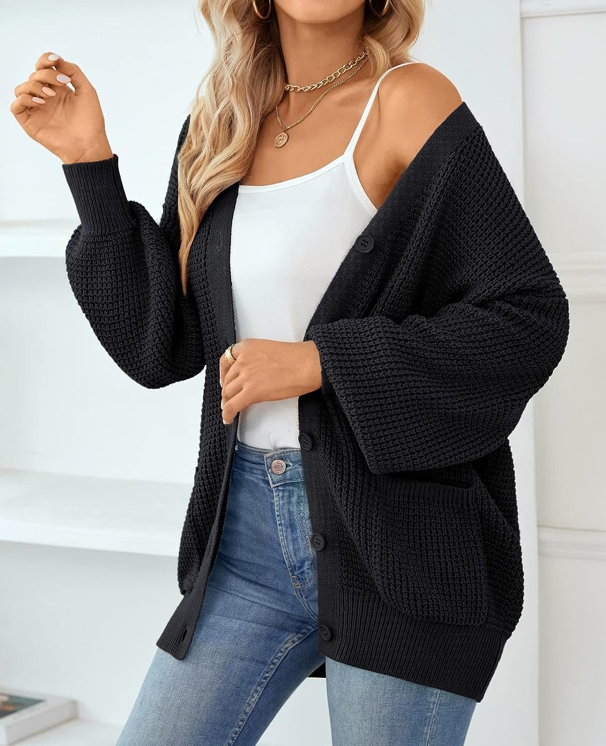 WD405 100% Cotton Button-Down Long Sleeve Oversized Cardigans - Image 13