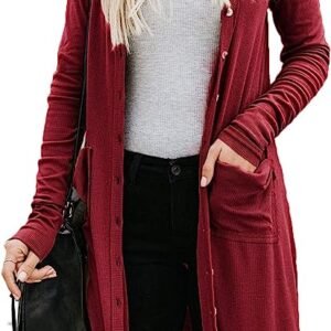 WD407 Long Cardigans Button Down with Pockets