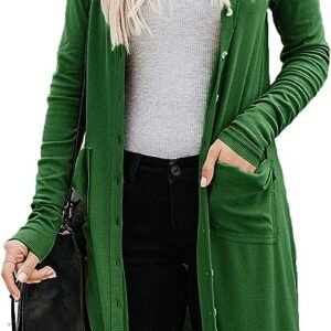 WD407 Long Cardigans Button Down with Pockets