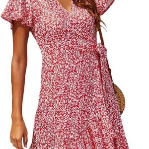 WD401 Polka Dot Print Ruffle Short Sleeve