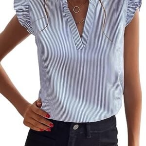 WD432 Women’s V Neck Ruffle Cap Sleeve Blouse