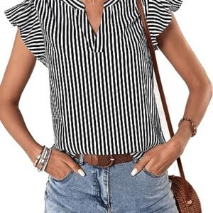 WD432 Women’s V Neck Ruffle Cap Sleeve Blouse