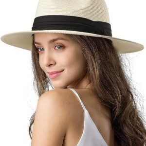 FA847 Wide Brim Straw Panama Summer Beach Hat
