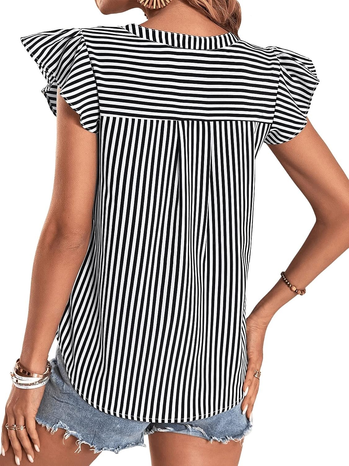 WD432 Women's V Neck Ruffle Cap Sleeve Blouse - Image 12