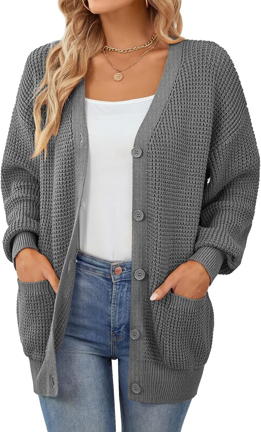 WD405 100% Cotton Button-Down Long Sleeve Oversized Cardigans - Image 5