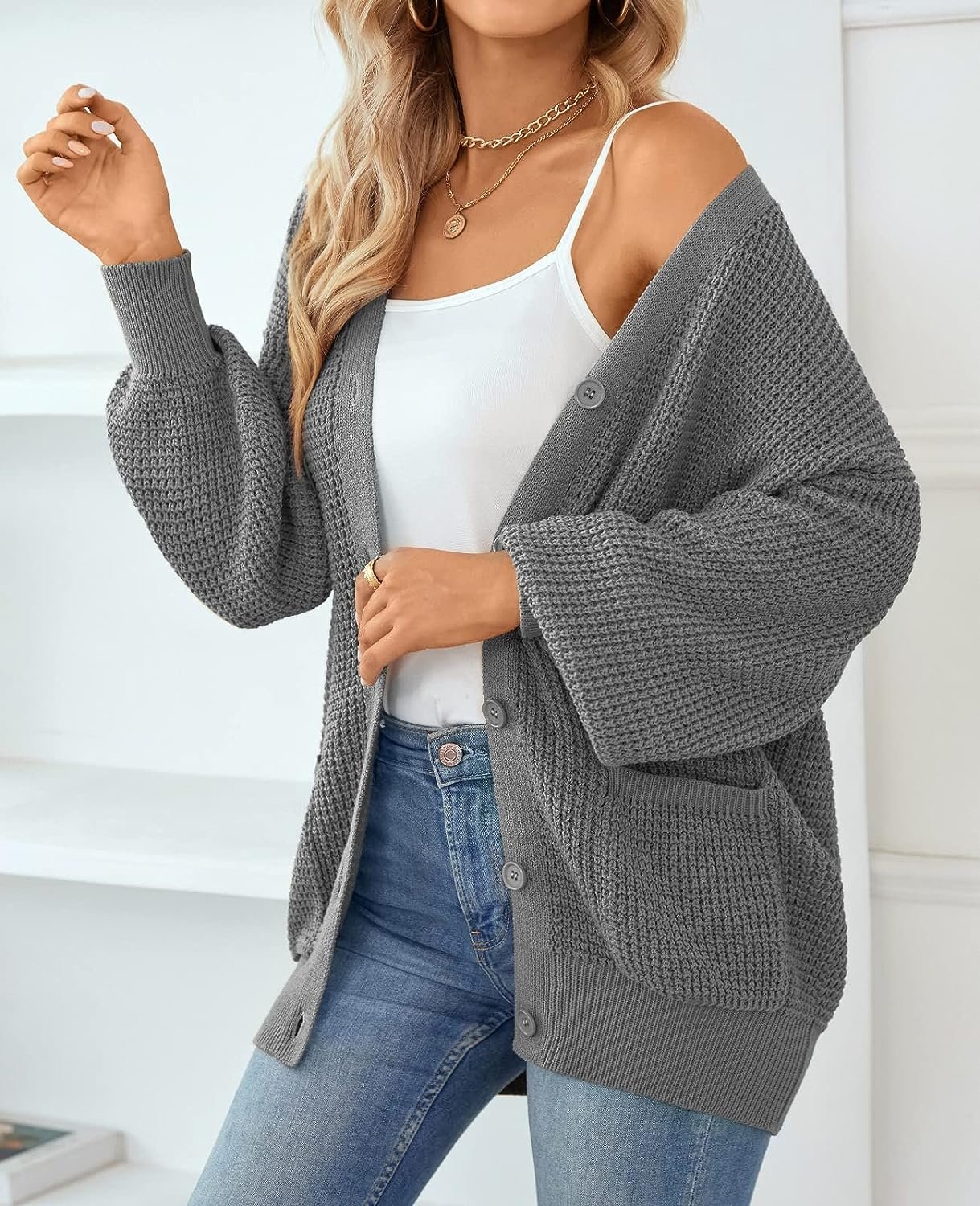 WD405 100% Cotton Button-Down Long Sleeve Oversized Cardigans - Image 8