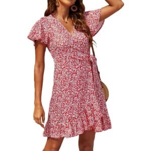 WD401 Polka Dot Print Ruffle Short Sleeve