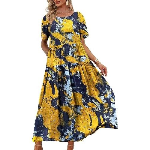 WD402 Casual Loose Bohemian Floral Dresses with Pocket - Image 2