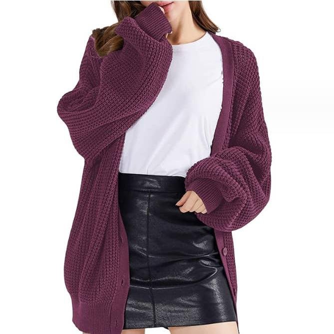 WD405 100% Cotton Button-Down Long Sleeve Oversized Cardigans - Image 2
