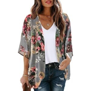 WD406 Floral Print Cardigan Loose Cover Up