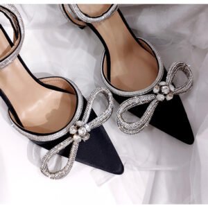 WF036 Crystal Bow Knot Satin Summer Lady Shoes