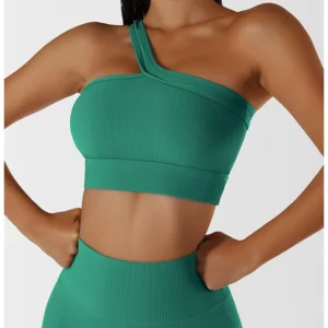 WU513 Yoga Wear Ribbed Oblique Shoulder Bra