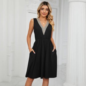 WD404 Sleeveless Pocket Dresses Vest Skirt