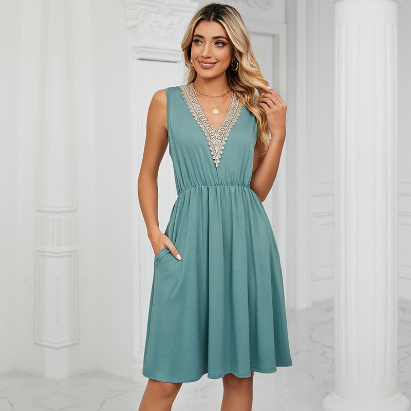 WD404 Sleeveless Pocket Dresses Vest Skirt - Image 13