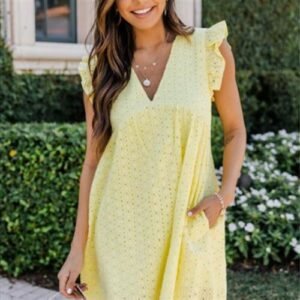 WD430 Lace Stitching Hollow V-neck Dress