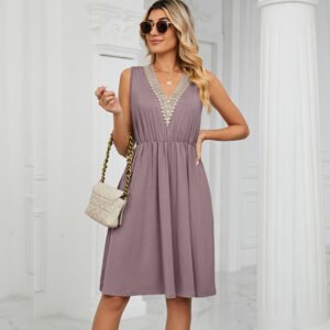 WD404 Sleeveless Pocket Dresses Vest Skirt