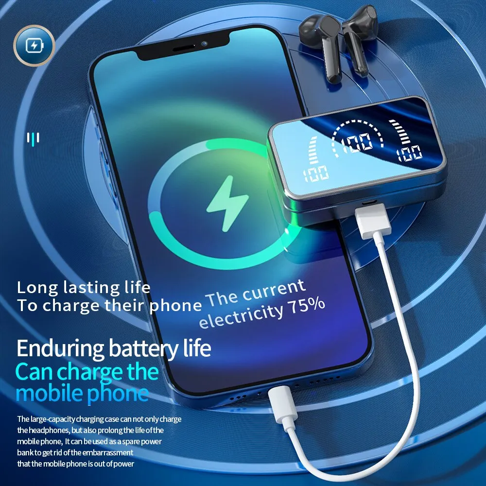 SP115 V9 Wireless Stereo Headset 5.3 with Digital Display Touch Control Earbuds - Image 4