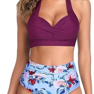 WBW300 Two Piece Vintage Swimsuit High Waist Bikini