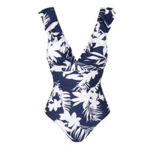 WBW303 Ruffled One Piece Swimsuit V Neck Lace Up