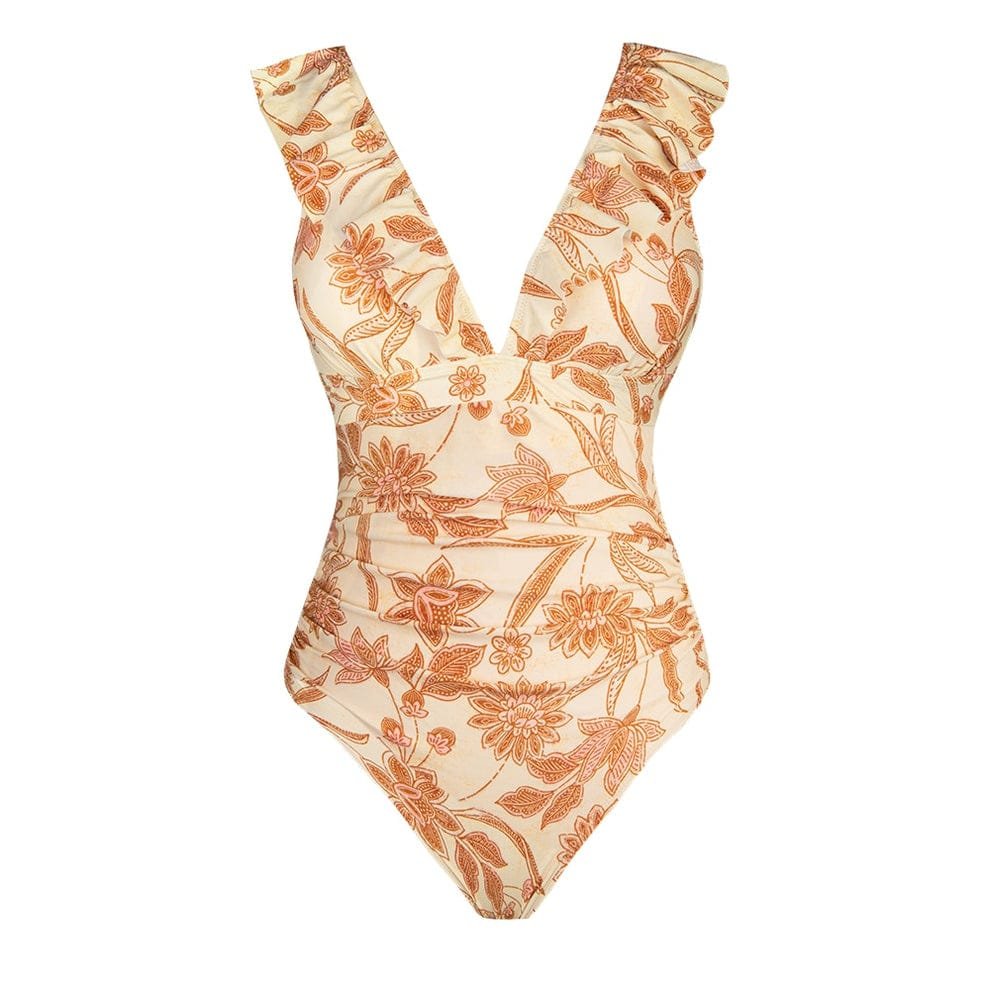 WBW303 Ruffled One Piece Swimsuit V Neck Lace Up - Image 3