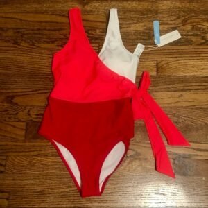 WBW309 One Piece  Wrap Color Block Tie Side Swimsuit