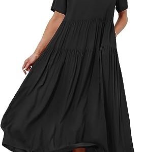 WD402 Casual Loose Bohemian Floral Dresses with Pocket