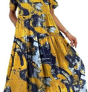 WD402 Casual Loose Bohemian Floral Dresses with Pocket