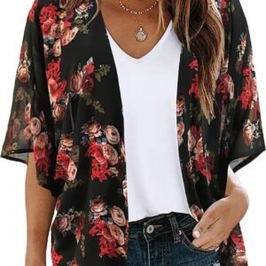WD406 Floral Print Cardigan Loose Cover Up