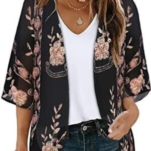 WD406 Floral Print Cardigan Loose Cover Up