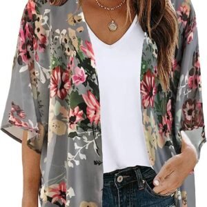 WD406 Floral Print Cardigan Loose Cover Up