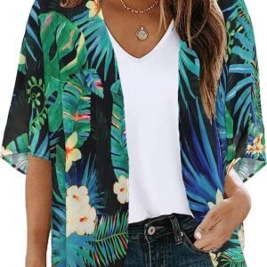 WD406 Floral Print Cardigan Loose Cover Up