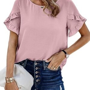 WD435 Crewneck Lace Crochet Casual Shirts For Summer