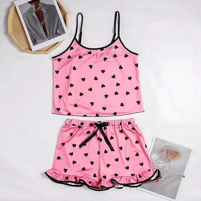 WD461 Pink Deep V Neck 2 Piece Pajama Set – GoFactoryPrice