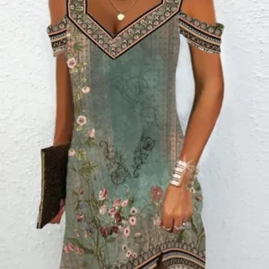 WD420 Casual V Neck Half Sleeve Mini Dresses