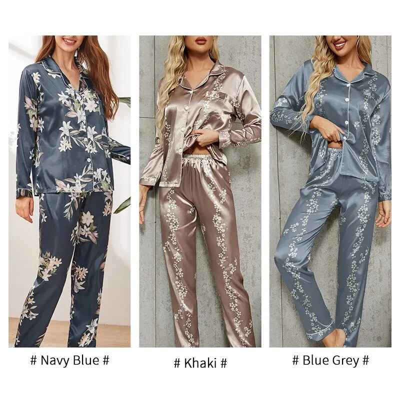 WD463 Long Sleeve Silk Satin Sleepwear Pajamas Set - Image 5