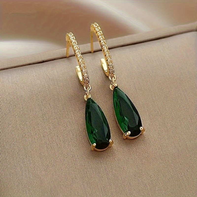 JW976 Green Drop Earrings - Image 3