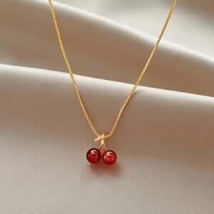 JW956 Gold Elegant Red Cherry Pendant Necklace