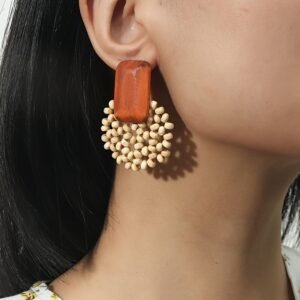 JW962 Orange Wooden Earrings