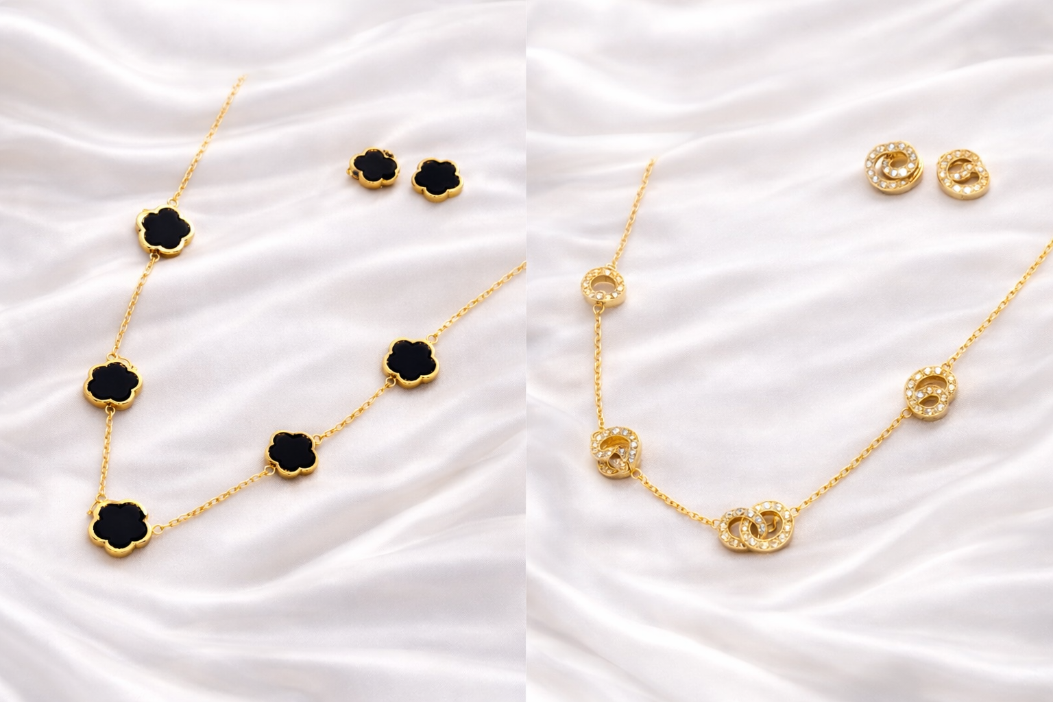 XP001-10K Gold Plated Clover & Crystal Jewelry Set