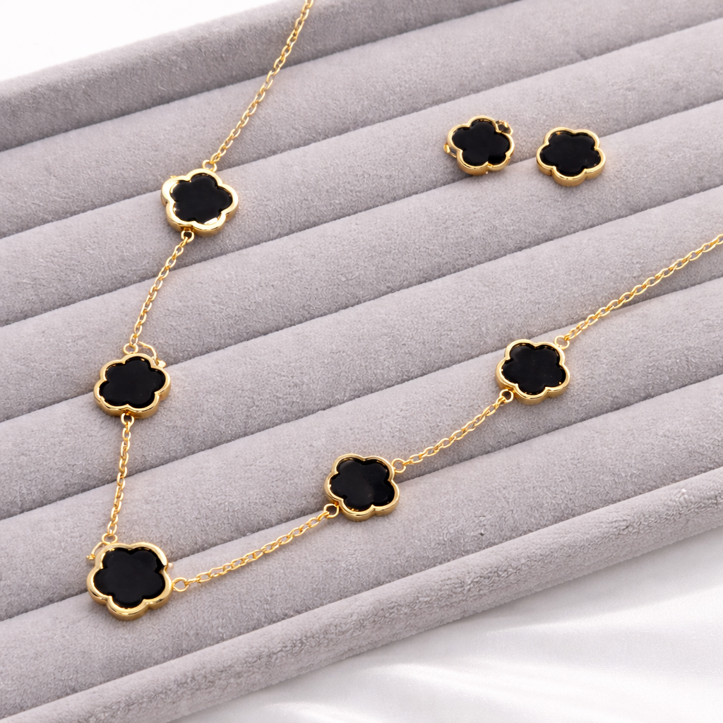 XP001-10K Gold Plated Clover & Crystal Jewelry Set - Image 6