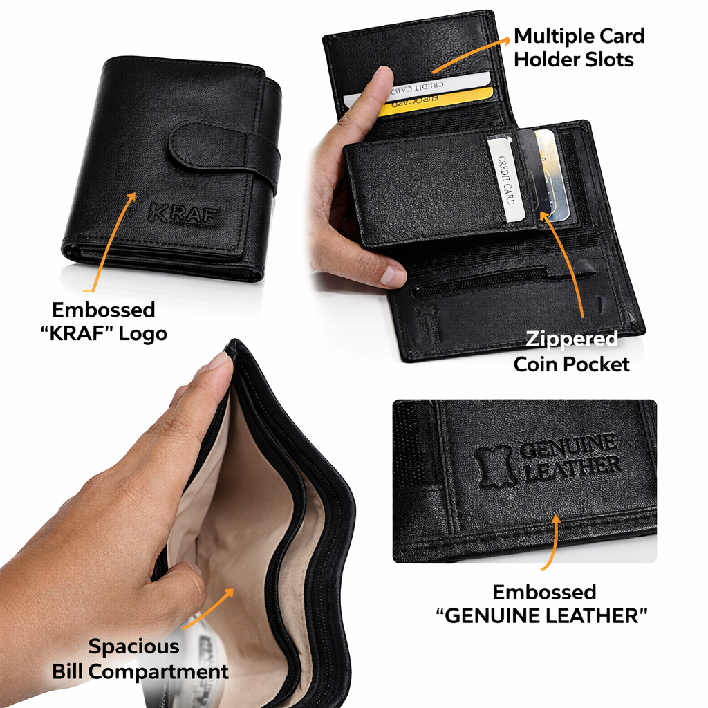 MBW013- Genuine Leather Men’s Wallet with Zipper Coin Pocket - Image 7